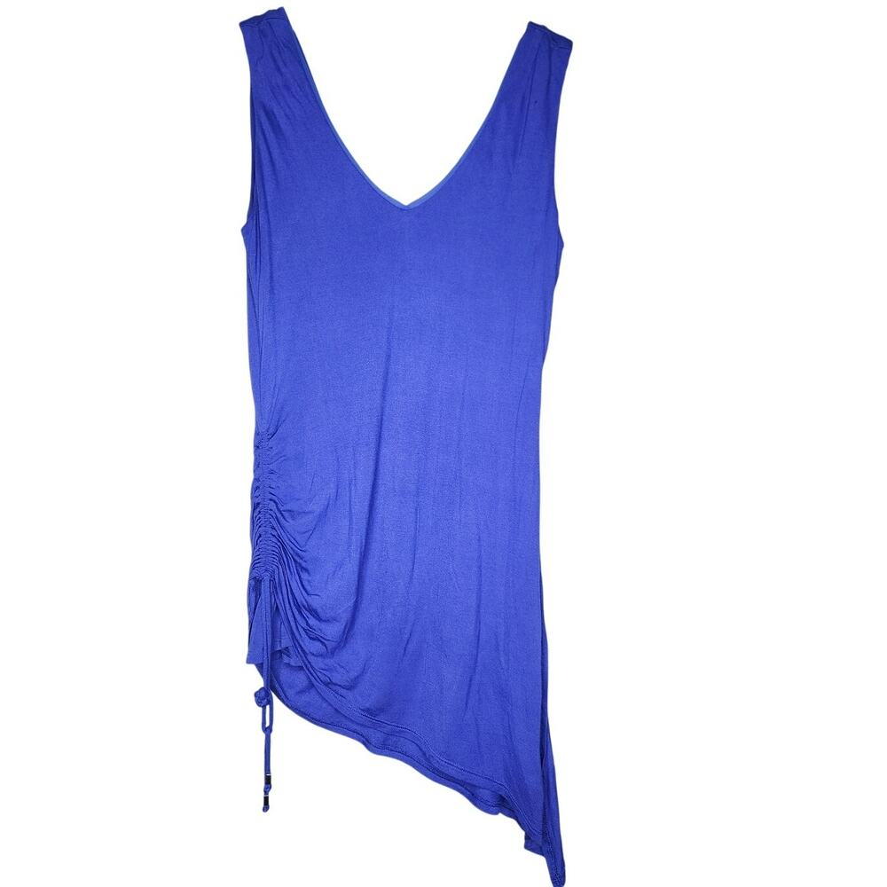 White House Black‎ Market Top XS Blue Sleeveless Asymmetric V-Neck Ruched Y2K